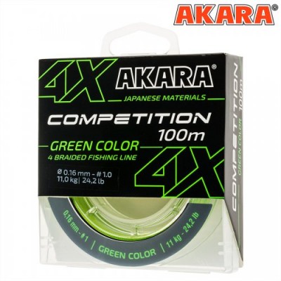 Плетёный шнур Akara Competition X-4 0.18мм, 100м, зелёный