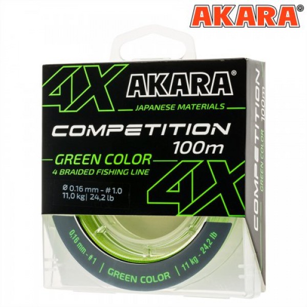 Плетёный шнур Akara Competition X-4 0.14мм, 100м, зелёный