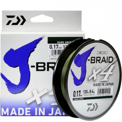 Шнур Daiwa J-Braid X4-135м, 0.17мм, зеленый