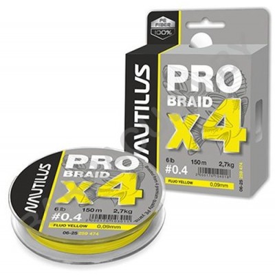 Шнур Nautilus Pro Braid X4 150м  #1.2/0.16мм 18Lb/8.2kg, желтый